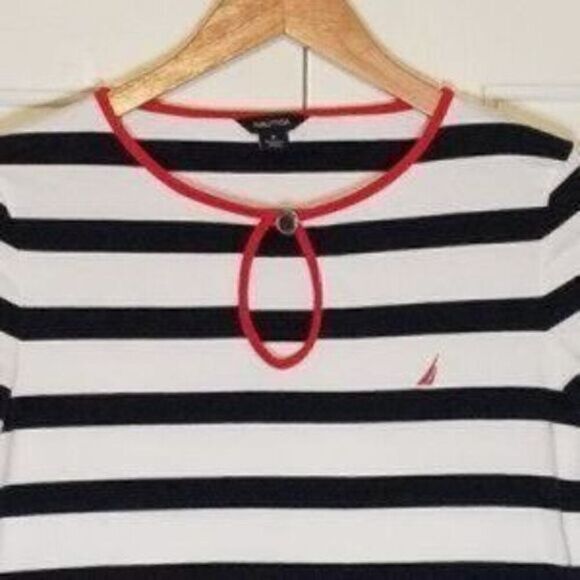 Nautica Preppy Keyhole Striped Printed Shirt - Picture 3 of 5